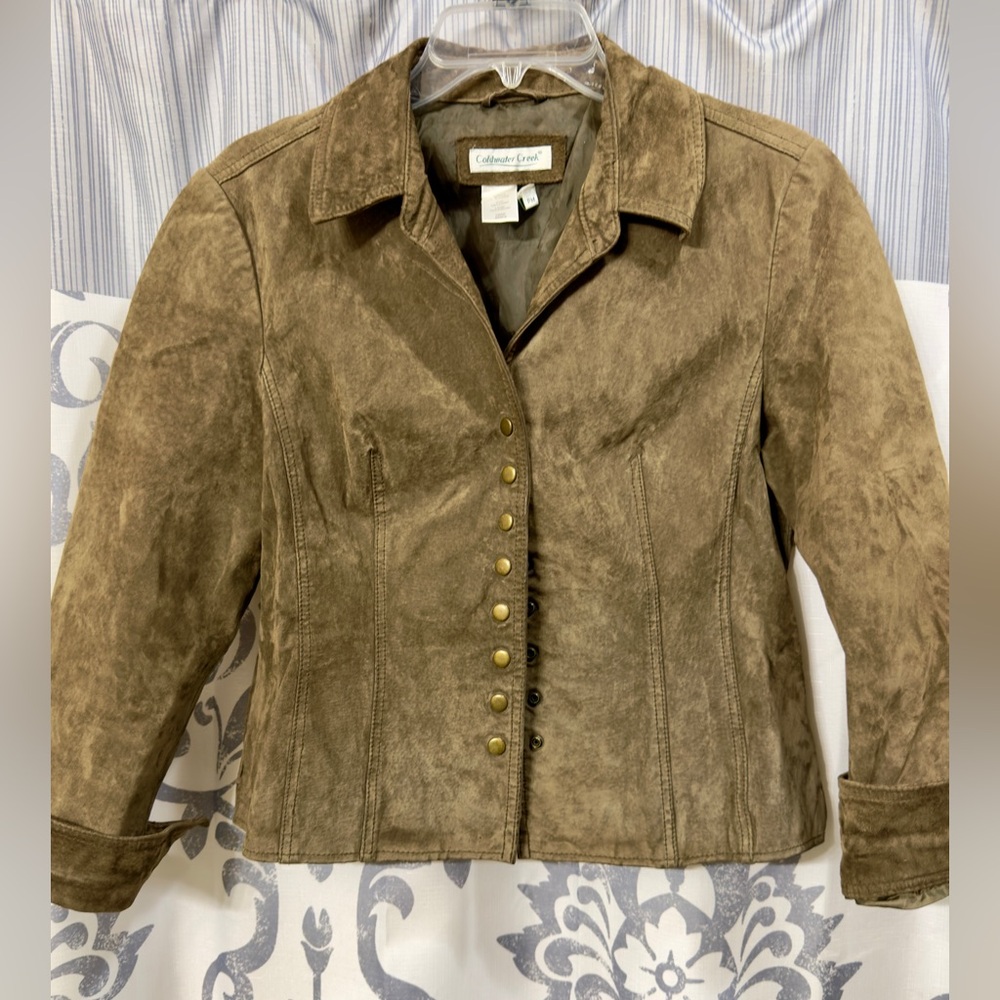 Vtg Coldwater Creek Brown Women's Suede 100% Leather Western Boho Jacket Size PM